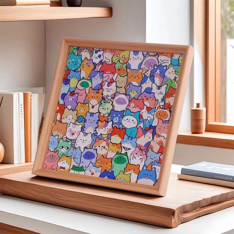 Wooden Coloring Puzzle,DIY Cat Wooden Coloring Puzzle Set ,Paintable Creative Block Puzzles with Photo Frame,Cartoon Kitten Jigsaw Puzzles for Home Decoration and Self-Made Gift - Image 1
